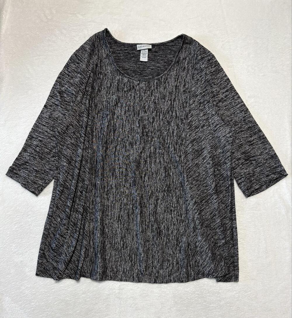 Catherines Top Womens 2X Gray 3/4 Sleeve Scoop Neck Stretch Tee Shirt